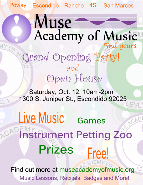 Escondido, Poway, San Marcos, Rancho Music Lessons Open House